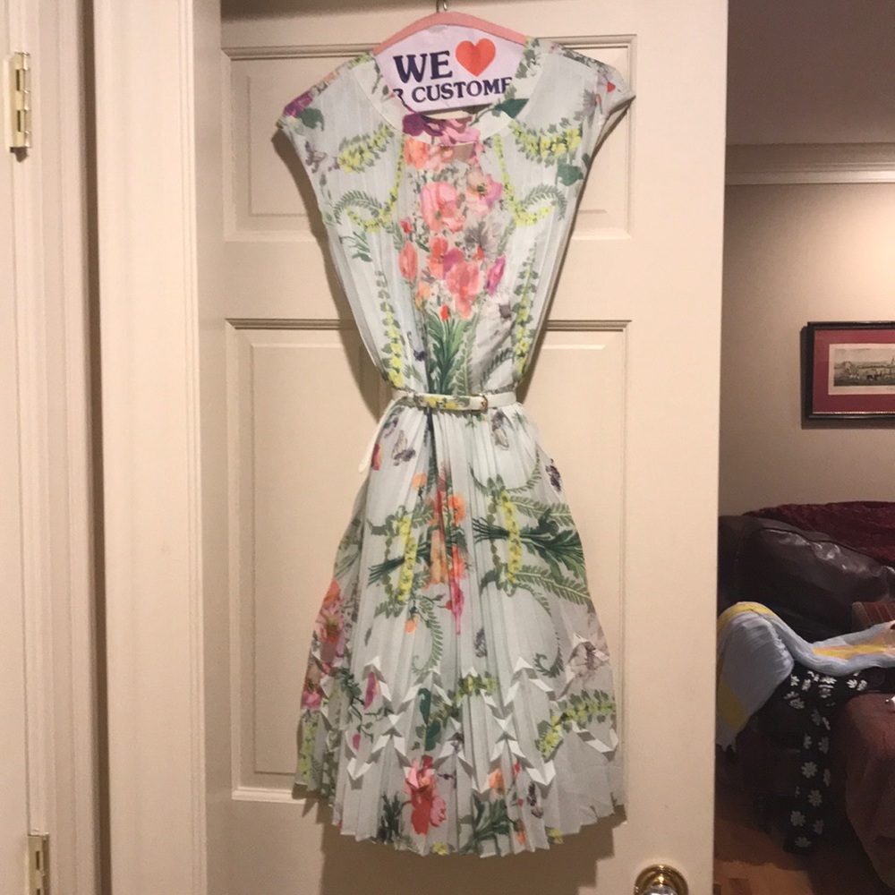 Floral Monet Fine Pleated Silk Cocktail Dress